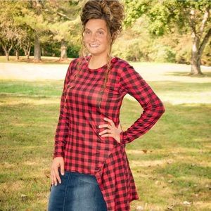 Red Buffalo Plaid Side Tail Tunic Blouse